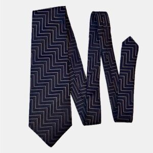 Vintage Ermenegildo Zegna luxury silk tie, chevron pattern, blue black gold